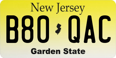 NJ license plate B80QAC