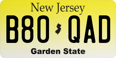 NJ license plate B80QAD