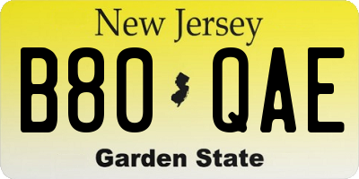 NJ license plate B80QAE