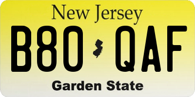 NJ license plate B80QAF