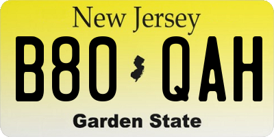 NJ license plate B80QAH