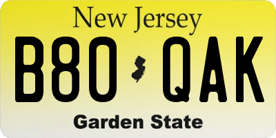 NJ license plate B80QAK