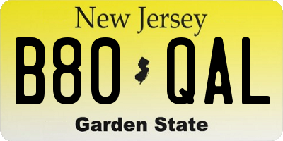NJ license plate B80QAL