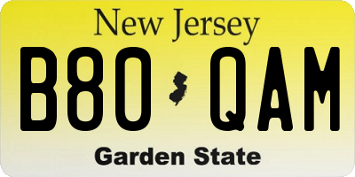 NJ license plate B80QAM