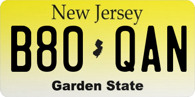 NJ license plate B80QAN