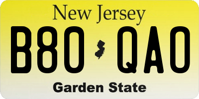 NJ license plate B80QAO