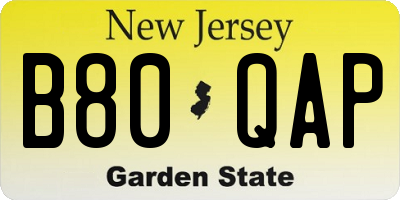 NJ license plate B80QAP
