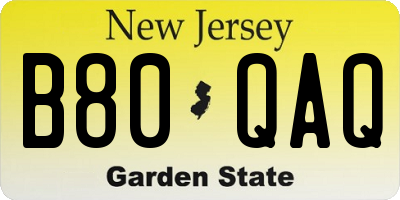 NJ license plate B80QAQ