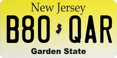 NJ license plate B80QAR