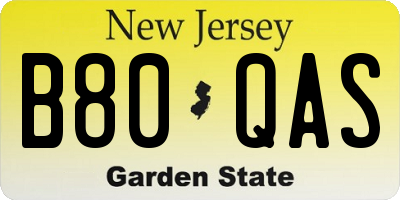 NJ license plate B80QAS