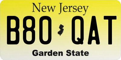 NJ license plate B80QAT