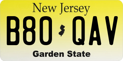 NJ license plate B80QAV