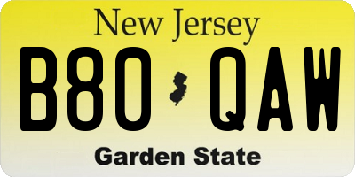 NJ license plate B80QAW