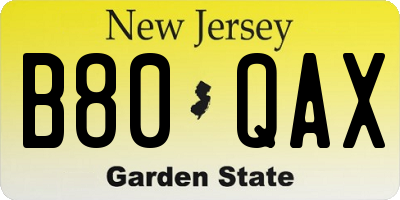 NJ license plate B80QAX