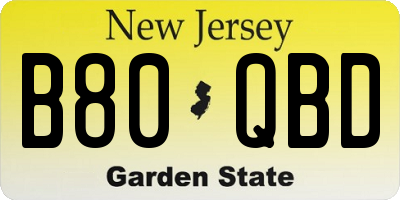NJ license plate B80QBD