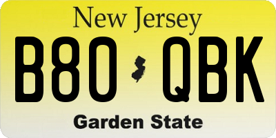 NJ license plate B80QBK