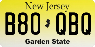 NJ license plate B80QBQ