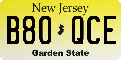 NJ license plate B80QCE