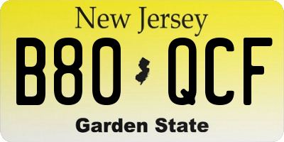 NJ license plate B80QCF