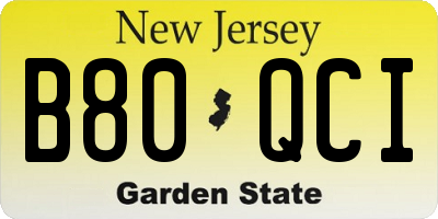NJ license plate B80QCI