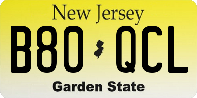 NJ license plate B80QCL