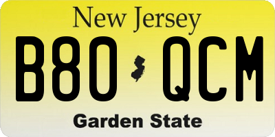 NJ license plate B80QCM