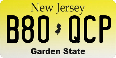 NJ license plate B80QCP