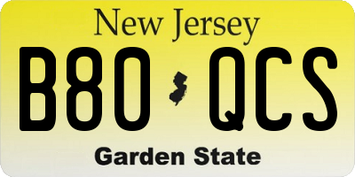 NJ license plate B80QCS