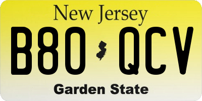NJ license plate B80QCV