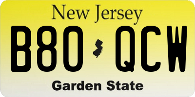 NJ license plate B80QCW