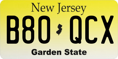NJ license plate B80QCX