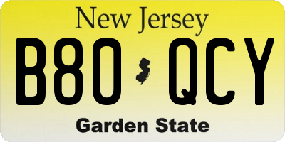 NJ license plate B80QCY