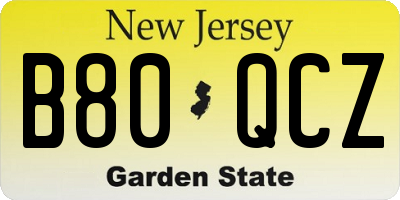 NJ license plate B80QCZ