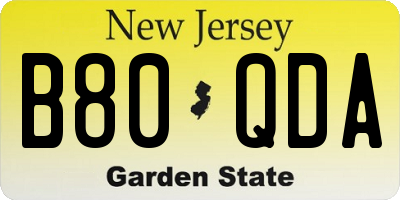 NJ license plate B80QDA