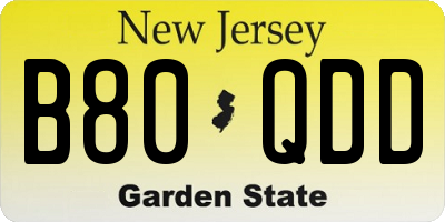 NJ license plate B80QDD