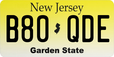 NJ license plate B80QDE