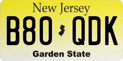 NJ license plate B80QDK