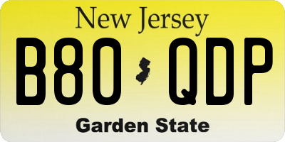 NJ license plate B80QDP