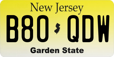 NJ license plate B80QDW