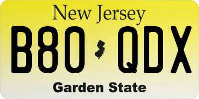 NJ license plate B80QDX