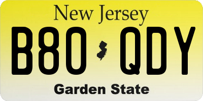 NJ license plate B80QDY