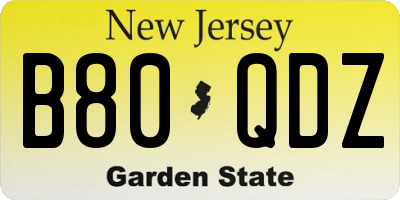 NJ license plate B80QDZ