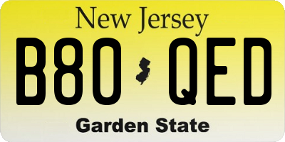 NJ license plate B80QED