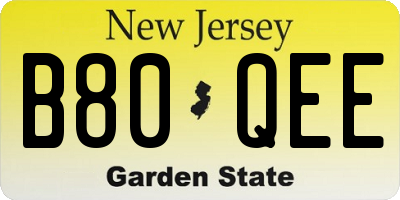 NJ license plate B80QEE