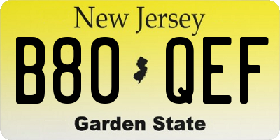 NJ license plate B80QEF