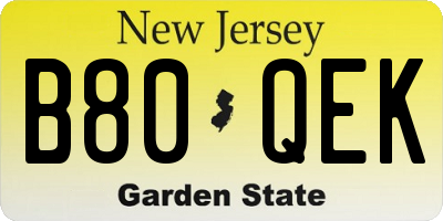 NJ license plate B80QEK