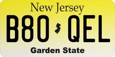 NJ license plate B80QEL
