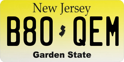 NJ license plate B80QEM