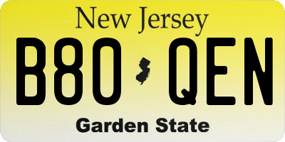 NJ license plate B80QEN