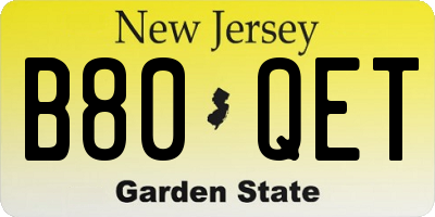 NJ license plate B80QET